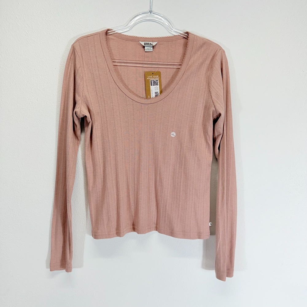 Eddie Bauer NWT Women's Perfect Pointelle Long Sleeve Shirt Light Lt Plum Pink L